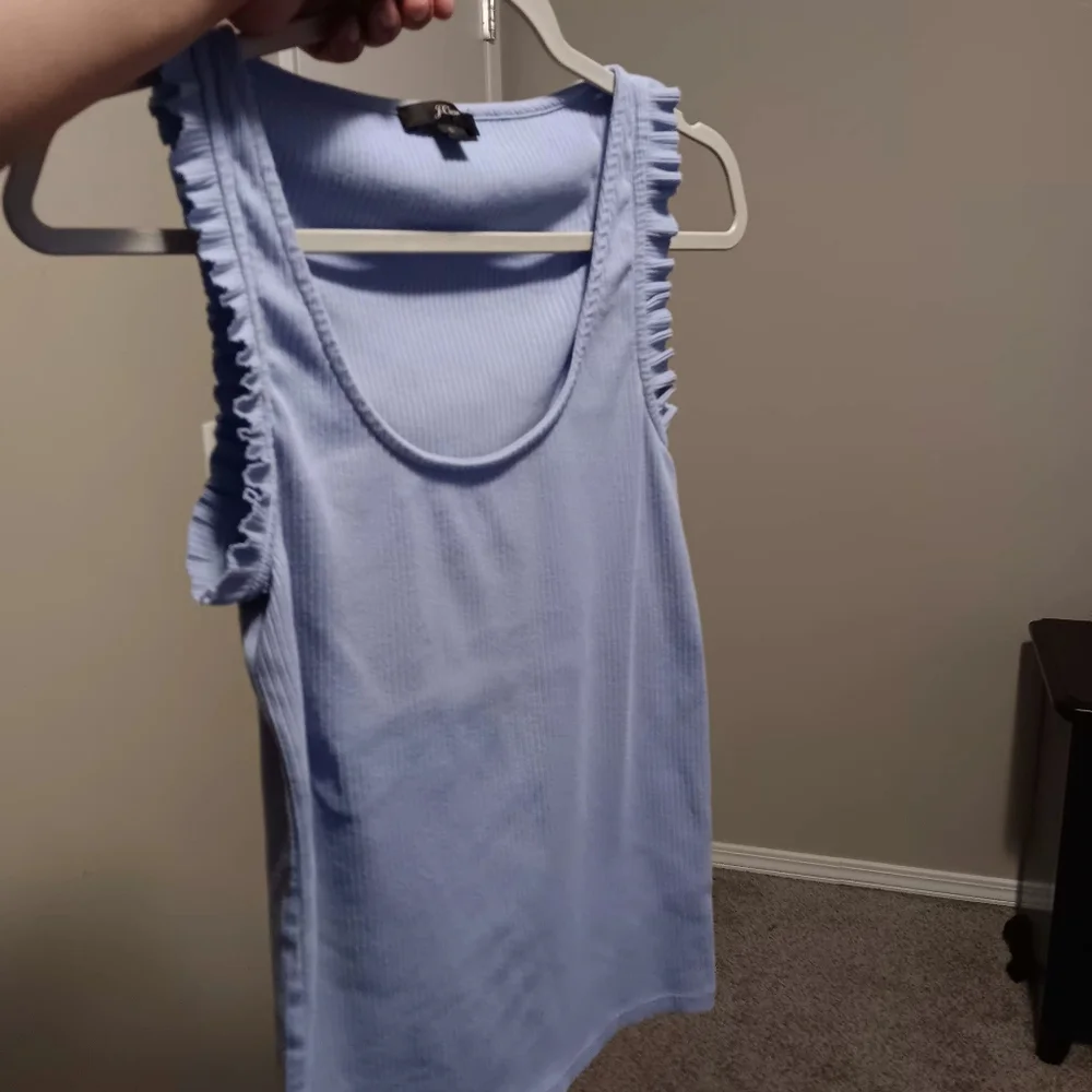 J. Crew Light Blue Ribbed Ruffle Strap Tank - Picture 9 of 9